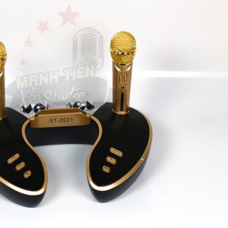 Loa bluetooth cao cấp ST 2021 - Dàn âm thanh karaoke mini kèm 2 đèn led - Tặng kèm 2 micro không dây m