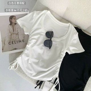 Áo tay ngắn croptop dây rút chất conton co giãn giá sỉ - giá bán buôn