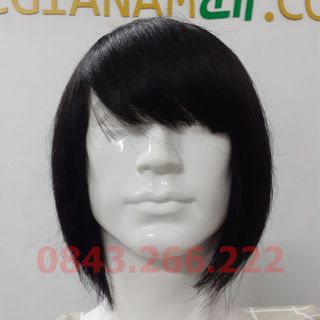Tóc giả nam nguyên đầu dài ngang vai, làm từ tóc thật