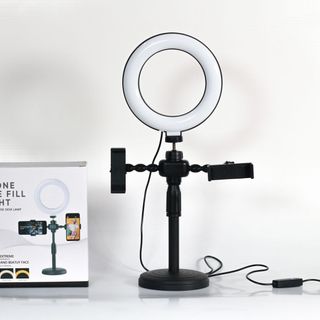 Đèn Led Livestream Để Bàn Tích Hợp 2 Kẹp Điện Thoại - 16cm - Đèn livestream 2in1 giá sỉ