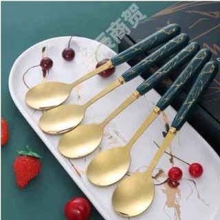 SET 6 MUỖNG MẠ VÀNG CÁN VÂN ĐÁ