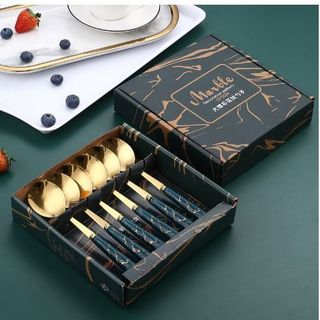 SET 6 MUỖNG MẠ VÀNG CÁN VÂN ĐÁ