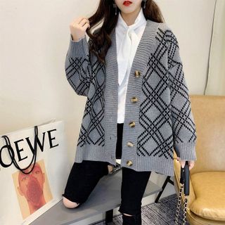 ÁO KHOÁC LEN CARDIGAN HỌA TIẾT KẺ SỌC CHÉO FREESIZE V15 - WINNIE HOUSE giá sỉ