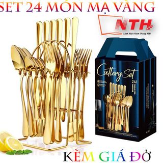 BỘ DAO MUỖNG NĨA CHẾ TÁC MẠ VÀNG CAO CẤP KÈM GIÁ ĐỞ FULL BOX CỰC ĐẸP giá sỉ