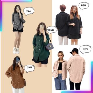 Áo sơ mi tay dài nam nữ dạng unisex , chất liệu nhung tăm dày dặn , dạng vải khô from đứng thích hợp mặc đi học giá sỉ