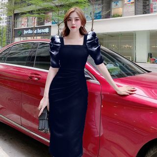 Đầm body cổ vuông xếp ly cao cấp