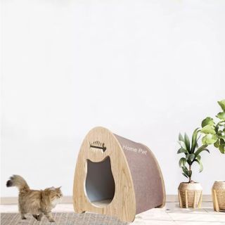 Nhà gỗ cho mèo, nhà cho mèo xương cá bọc nỉ