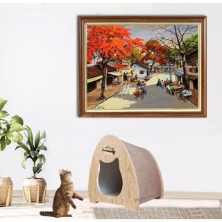 Nhà gỗ cho mèo, nhà cho mèo xương cá bọc nỉ
