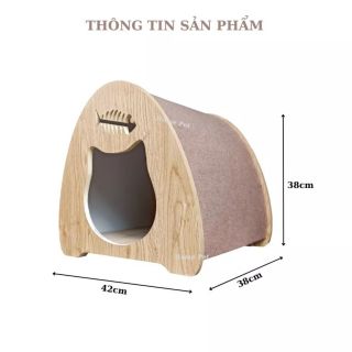 Nhà gỗ cho mèo, nhà cho mèo xương cá bọc nỉ