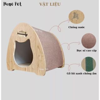 Nhà gỗ cho mèo, nhà cho mèo xương cá bọc nỉ