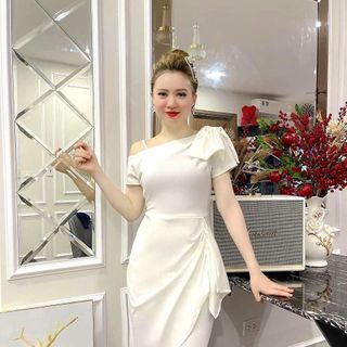 Đầm lệch vai nơ cao cấp