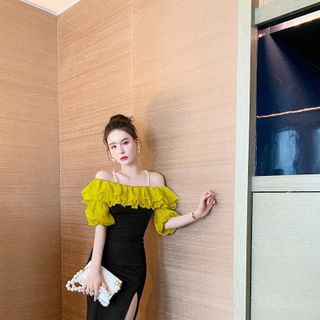 Đầm trễ vai 2 dây bèo cao cấp