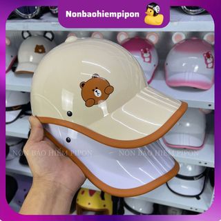 Nón bảo hiểm lưỡi trai Gấu Nâu đáng yêu có khoét lỗ cột tóc dành cho nữ , Mũ bảo hiểm kết thời trang cá tính