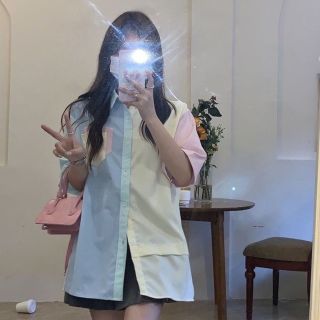 Áo Sơ Mi Tay Ngắn Màu Sắc Đối Lập Phong Cách Hàn Quốc Cho Nữ giá sỉ - giá bán buôn