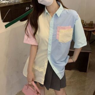 Áo Sơ Mi Tay Ngắn Màu Sắc Đối Lập Phong Cách Hàn Quốc Cho Nữ giá sỉ - giá bán buôn