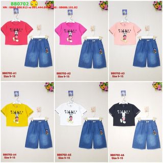 BB0702-A1 - Bộ cộc tay, bé gái, cotton in Mickey quần jean lửng, size 9-15 - phân phối bởi Top1Kids giá sỉ