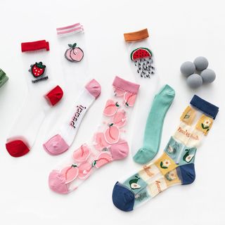 Combo 5 Đôi Vớ Ren Cổ Cao Hình Trái Cây -