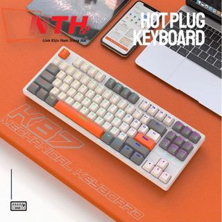 Bàn phím cơ KHÔNG DÂY K87 kết nối 3 chế độ với thiết kế TKL 87 phím có đèn led RGB 22 chế độ cực đẹp và có hotswap thay switch dễ dàng