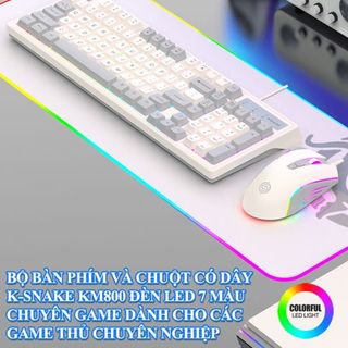Bộ bàn phím và chuột có dây K-SNAKE KM800 chuyên game thiết kế phím mini size với bản phối màu sắc mới lạ kèm theo đèn led 7 màu dành cho game thủ