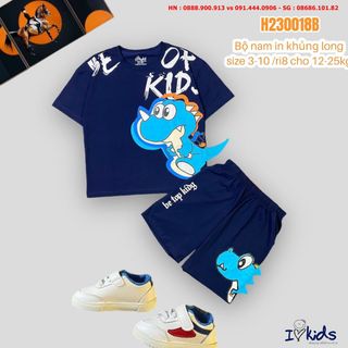 Bộ cộc tay, bé trai, cotton in khủng long, size 3-10, ri8 - hợp tác phân phối bởi Top1Kids giá sỉ