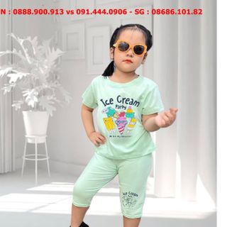 Bộ bé gái cotton, quần ngố, in kem, size 3-10 giá sỉ