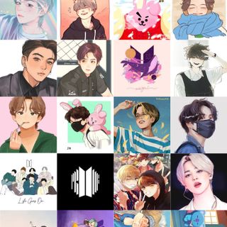 Combo 100 Sticker BTS ảnh ô vuông, nhãn dán tổng hợp bts chibi, BT21