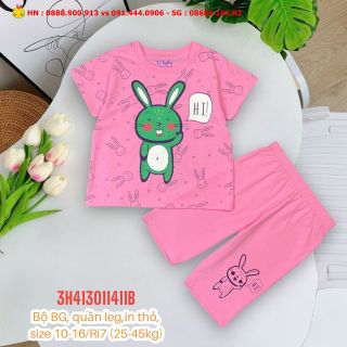 3H413011411B-Bộ bé gái cotton, quần lừng, in thỏ, size 10-16, ri7 giá sỉ