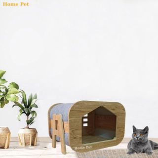 Chuồng gỗ cho mèo cửa ngang chân chữ A bọc nỉ thiết kế hiện đại, chịu ẩm, di chuyển linh hoạt