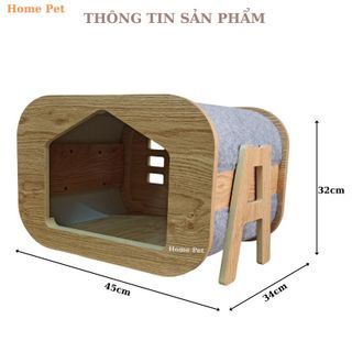 Chuồng gỗ cho mèo cửa ngang chân chữ A bọc nỉ thiết kế hiện đại, chịu ẩm, di chuyển linh hoạt