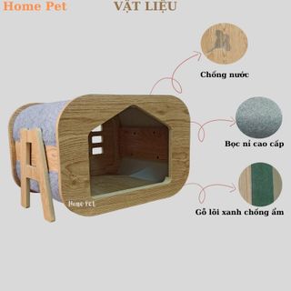 Chuồng gỗ cho mèo cửa ngang chân chữ A bọc nỉ thiết kế hiện đại, chịu ẩm, di chuyển linh hoạt