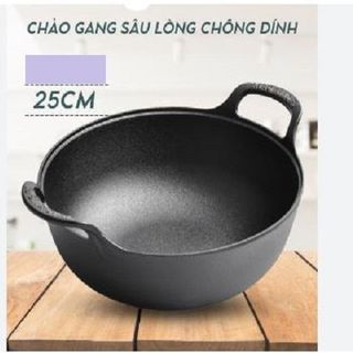 NỒI GANG CHỐNG DÍNH KÈM NẮP GỖ 25CM