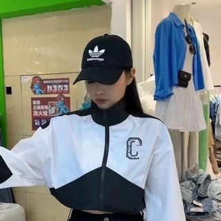 Áo Khoác Dù Nữ Croptop Họa Tiết In Chữ Nổi CELNIE Có Dây Rút Phối Màu Phong Cách Cá Tính giá sỉ - giá bán buôn