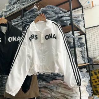 Áo khoác dù lửng nữ croptop phối sọc in chữ PERSONAL unisex. giá sỉ - giá bán buôn