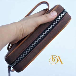 CLUTCH DA BÒ. TÚI CLUTCH DA NAM PHỐI VẢI CANVAS. VÍ CLUTCH DA THỜI TRANG M007