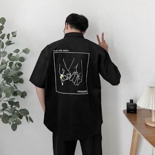 Áo sơ mi nam nữ unisex ngắn tay logo thêu PROMISE chất da lộn mịn đẹp có túi trước ngực giá sỉ - giá bán buôn