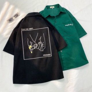 Áo sơ mi nam nữ unisex ngắn tay logo thêu PROMISE chất da lộn mịn đẹp có túi trước ngực giá sỉ - giá bán buôn