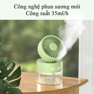 Quạt Mini Hơi Nước Để Bàn Siêu Mát Tích Điện 3 Chế Độ Gió Dung Tích Bình Chứa Nước 350ml Có Thể Cho Đá Lạnh Có Đèn Ngủ