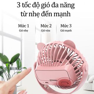 Quạt Kẹp Bàn Mini Tích Điện Siêu Mát Không Ồn Xoay 720 Độ Pin Trâu 2500mAh Có Chân Kẹp Bàn Kẹp Xe Đẩy Tiện Lợi Quạt Kẹp