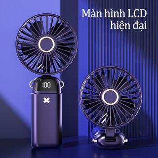 Quạt Cầm Tay Mini Tích Điện Siêu Mát Có Đế Để Bàn Kiêm Giá Đỡ Điện Thoại Pin Trâu 6000mAh 5 Cấp Độ Tặng Viên Thơm & Dây