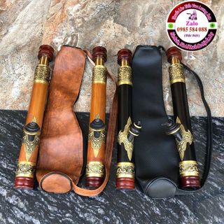 Điếu cày mini rút bọc đồng nổi kèm bao da