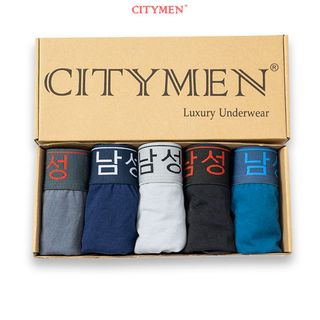 Hộp 5 Quần Lót Nam Vải Cotton 4 Chiều Lưng Dệt Chữ Hàn Quốc - Xưởng May - Bán Sỉ