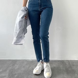 Quần Skinny Nữ Lưng Cao Ôm Dáng Màu Xanh Wash Đá S-03C