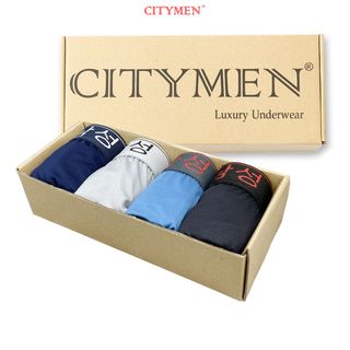 Hộp 4 Quần Lót Nam Boxer Vải Thun Lạnh 4 Chiều Lưng Dệt Chữ Hàn Quốc - Xưởng May - Bán Sỉ