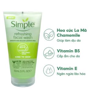 Sữa Rửa Mặt Dịu Nhẹ, Dành Cho Da Nhạy Cảm Simple Kind To Skin Refreshing Facial Wash 150ml giá sỉ