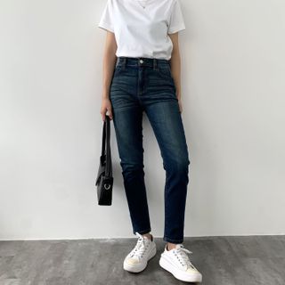 Quần Skinny Nữ Lưng Cao Ôm Dáng Xanh Đậm Wash Thời Trang S-03D