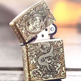 Bật Lửa ZIPPO Mỹ, Bật Lửa ZIPPO USA Hình Rồng Chất Liệu Đồng Thau Nguyên Khối Xài Xăng Có Tem Đỏ