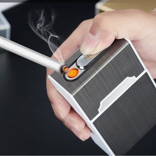Bật Lửa Điện USB, Bật Lửa Điện Hồng Ngoại Hộp Đựng Bao Thuốc Nguyên Vỏ 20 Điếu Tiện ích