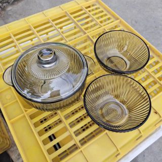 Bộ 3 Tô Thuỷ Tinh Nắp Vân Sọc