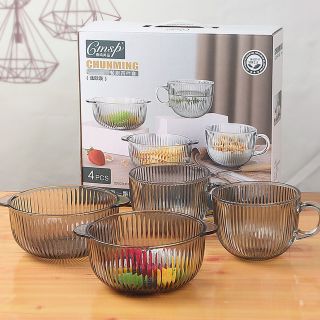 Bộ Tô Ly Thuỷ Tinh Gân Sọc 4Cái Xám Khói Siêu Tiện Lợi cho mỗi gia đình