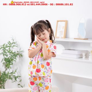 ☘️Hàng sỉ HN☘️ Bộ pizama bé gái, áo cộc tay quần dài, chất thô lụa mềm, mịn, size 1t-10t, top1oder_00269_08112107_sg1 giá sỉ